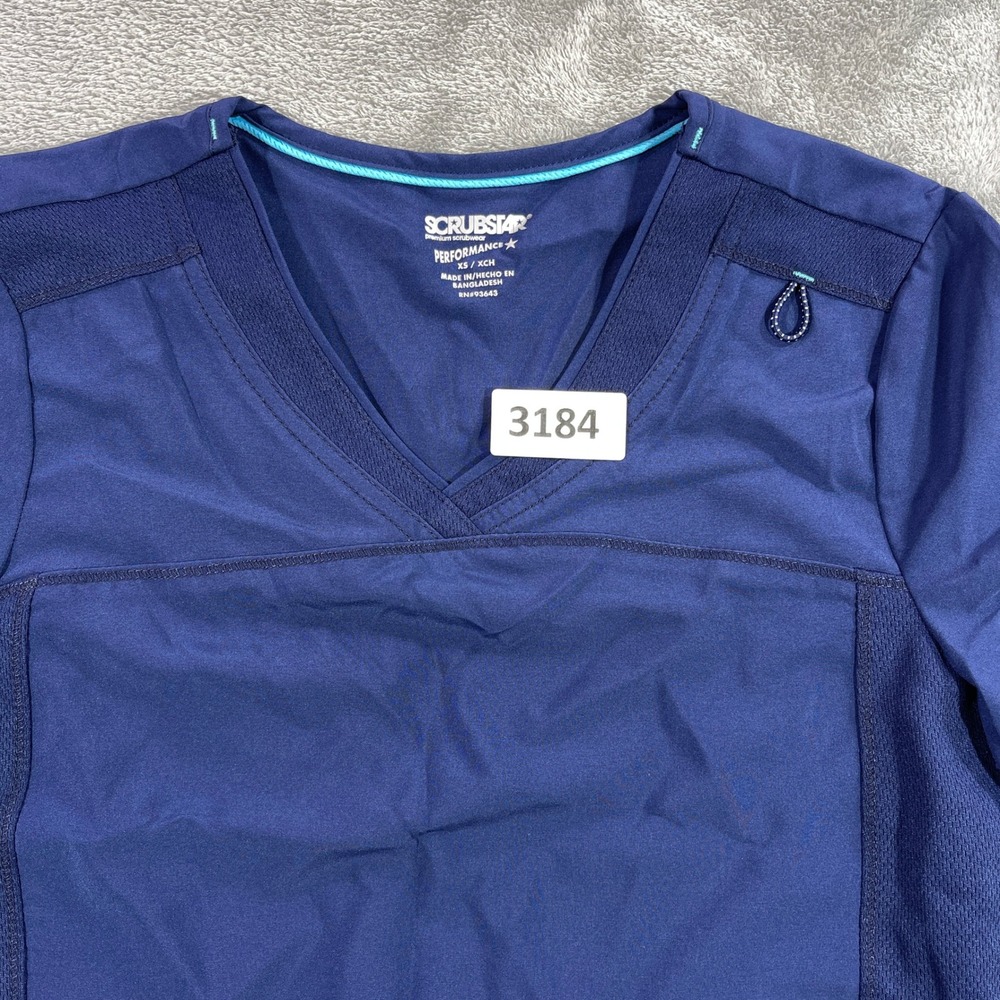 Scrubstar Performance Scrub Top‎ Women XS Indigo Blue V-Neck Mesh Zip WM01T877